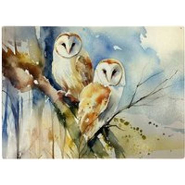 Barn Owls Watercolour Glass Chopping Board - Brown - One Size