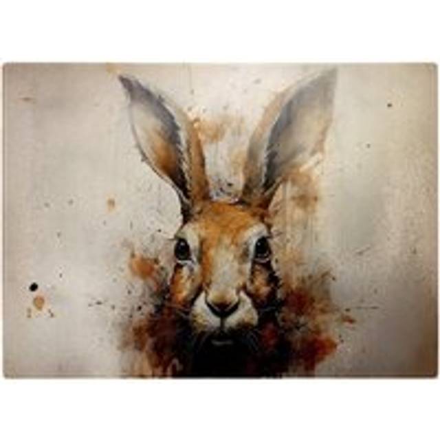 Watercolour Hare Face Glass Chopping Board - Brown - One Size