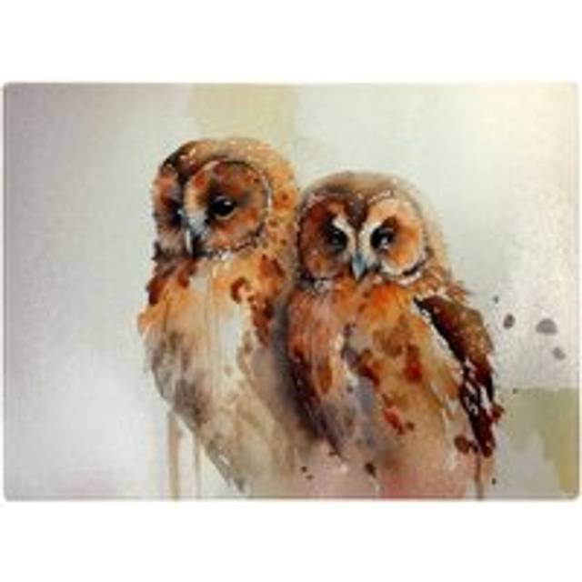Loving Tawny Owls Watercolour Glass Chopping Board - Brown - One Size