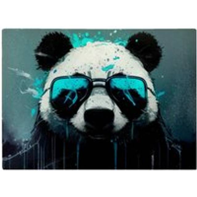 Panda With Blue Glasses Splashart Glass Chopping Board - One Size