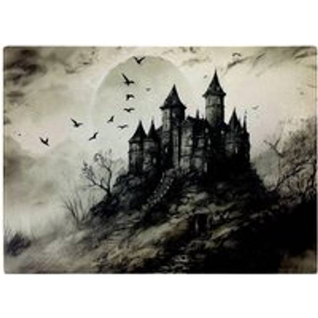 A Realistic Drawing Of A Haunted Castle Glass Chopping Board - Grey - One Size