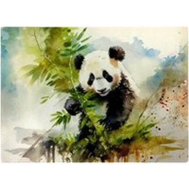 Panda Eating Bamboo Watercolour Glass Chopping Board - Brown - One Size