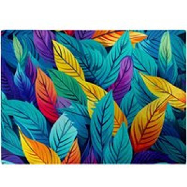 Bright Colourful Leaves Glass Chopping Board - Blue - One Size