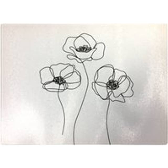Monochrome Line Drawn Poppies Chopping Board - White