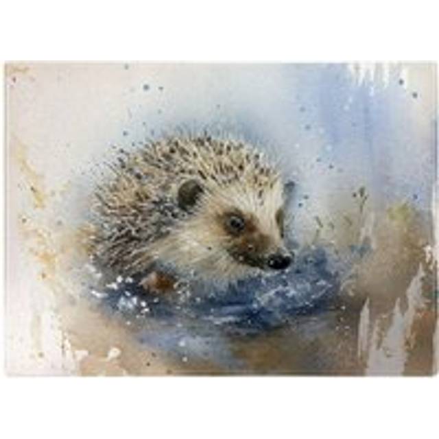 Hedgehog Watercolour Glass Chopping Board - Brown - One Size