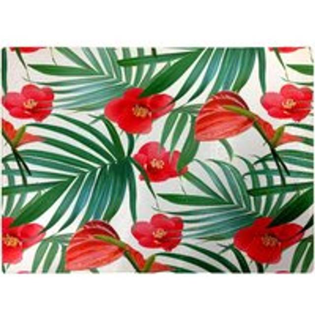 Tropical Flowers Palm Leaves Hawaiian Glass Chopping Board - Green - One Size