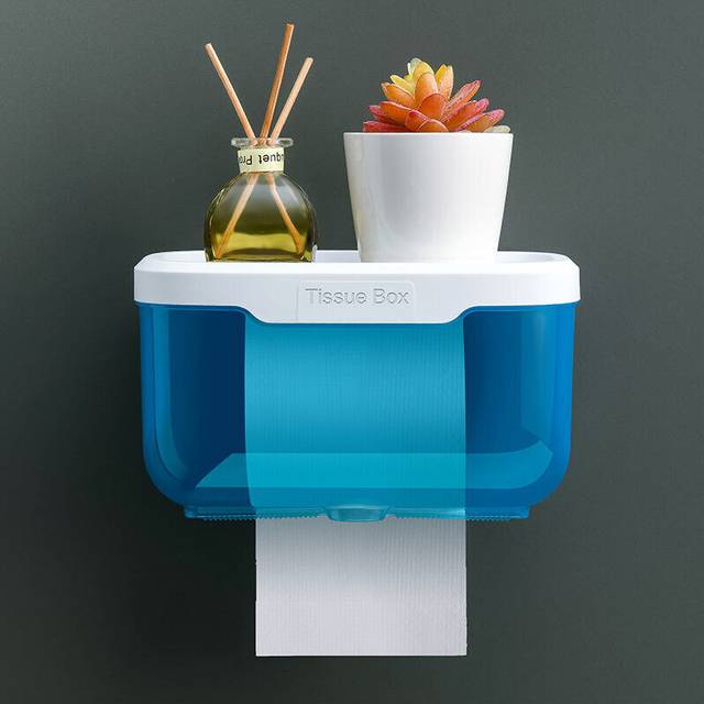 (a-Blue B) Bathroom Tissue box Waterproof Non-perforated Toilet Pumping Box Paper Towel Rack Creative Roll Paper Box Tissue Rack