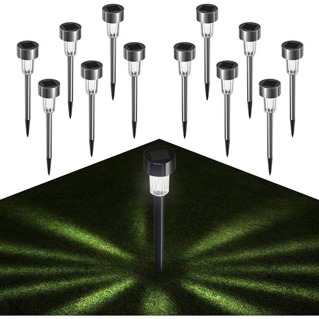 12 x Solar Powered Stainless Steel Led Post Stake Garden Lights Patio