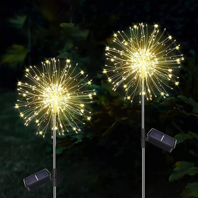 Yowin 2 Pack Solar Firework Lights 120 LED Solar Garden Stake Lights, 8 Modes Solar Starburst Lights Outdoor Waterproof Solar Pathway Lights for Patio