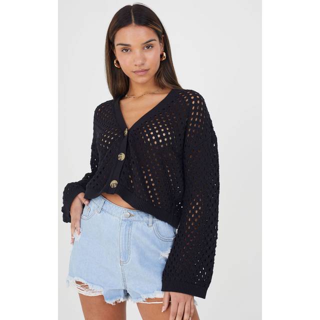 Brave Soul Black Estera Crochet Cardigan - XS