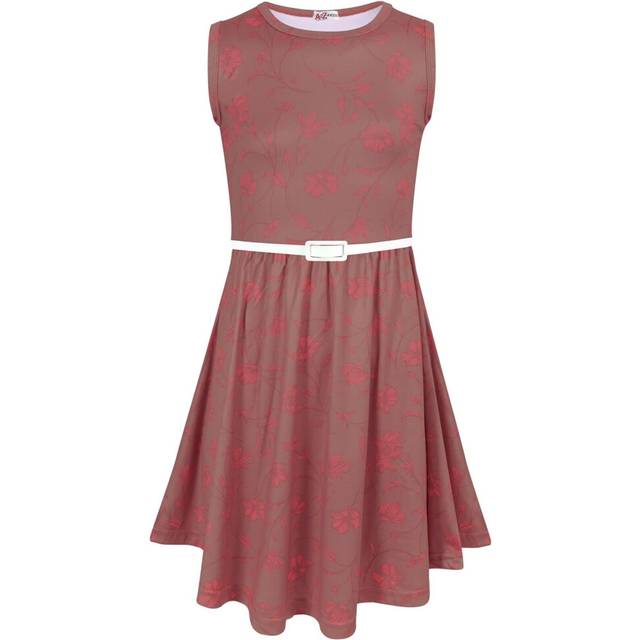 Kids girls skater dress sleeveless salmon pink floral print party summer dresses