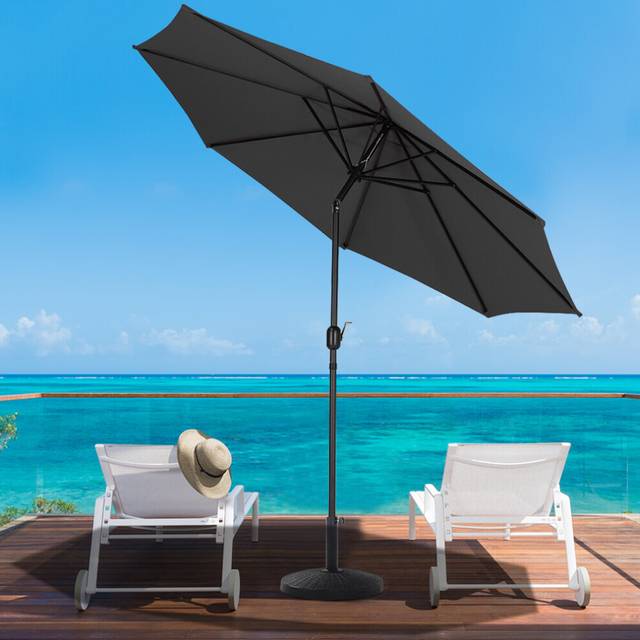 (Black) 3M Large Patio Umbrella Outdoor Parasol with Base