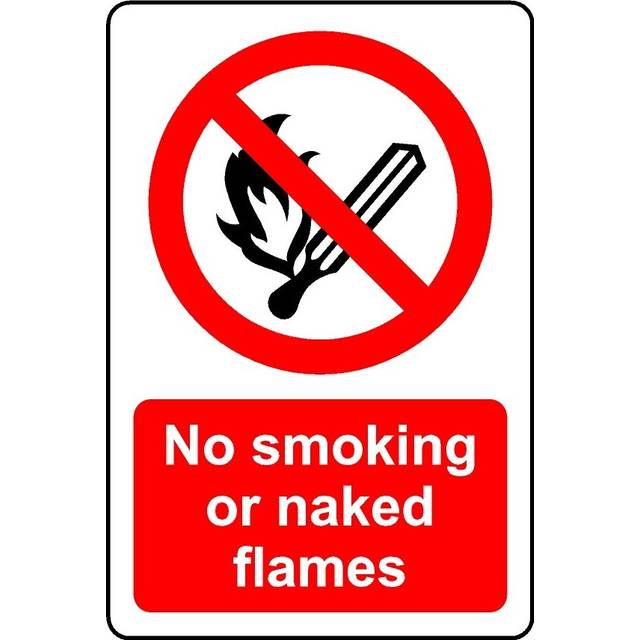 No smoking or naked flames safety sign - 3mm Aluminium sign - 200mm x 150mm