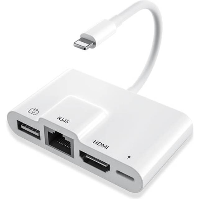 NÖRDIC Lightning adapter 1 till 4 portar 1xHDMI 1x RJ4510/100Mbps 1xUSB A 3.1 och 1 x Lightning laddningsport