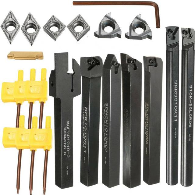 7pcs 10mm Shank Lathe Turning Tool Holder Boring Bar With Carbide Inserts