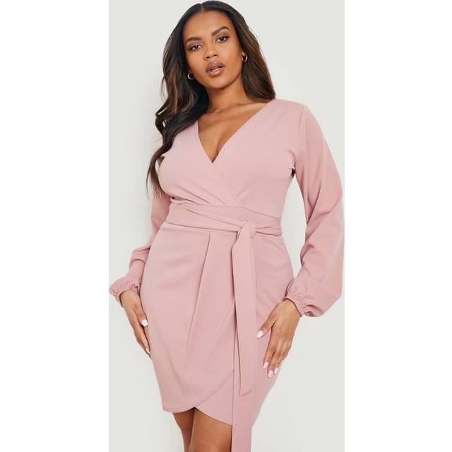Womens Plus Tie Belt Wrap Dress - Pink - 28