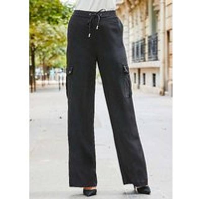 Sosandar Black Wide Leg Cargo Trousers with Pocket Detail