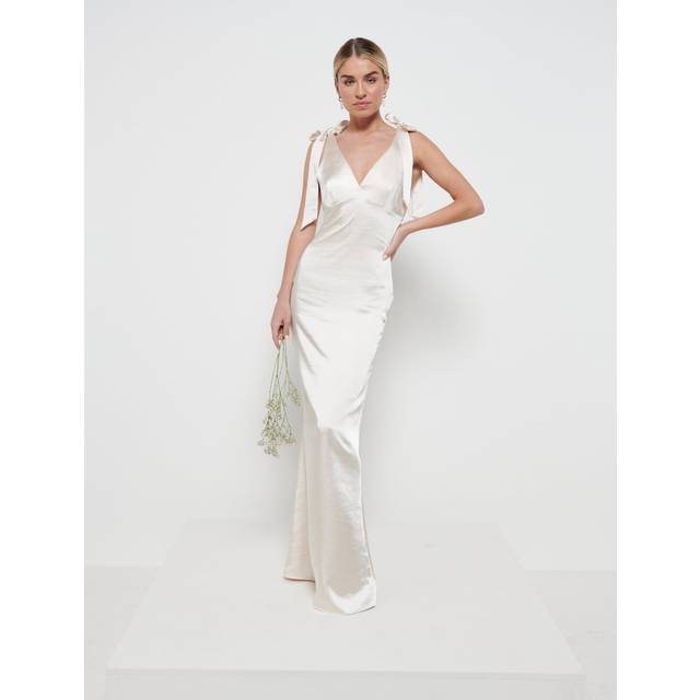 Piper Tie Maxi Bridesmaid Dress - Matte Champagne, 8
