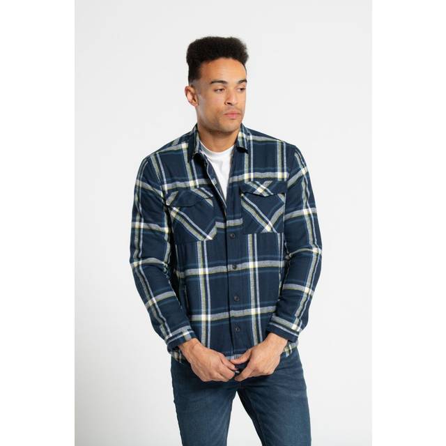 Tokyo Laundry Mens Cotton Long Sleeve Check Shirt With Quilted Lining - Navy - Size Small