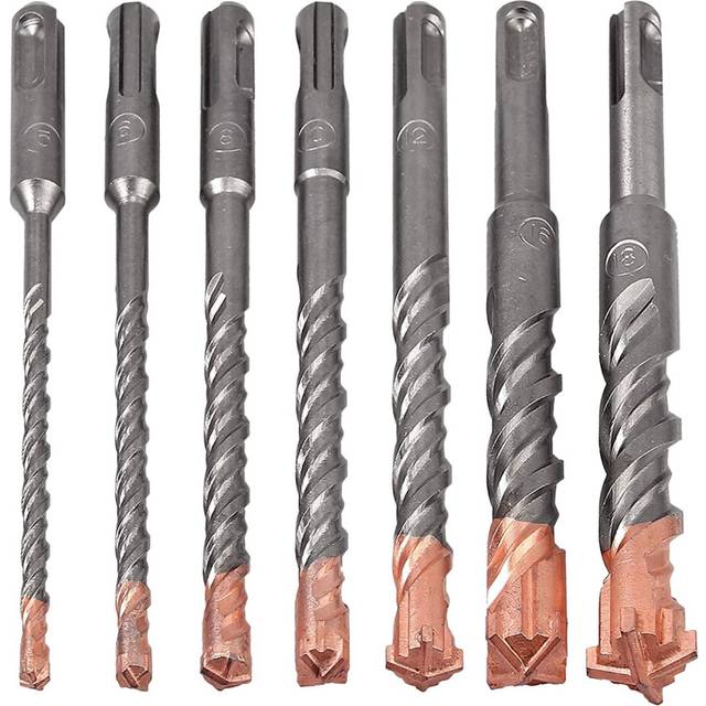 7 Pcs SDS Plus Hammer Drill Bit Set, (4-Flute) for Concrete Brick Block Stone Masonry and Granite