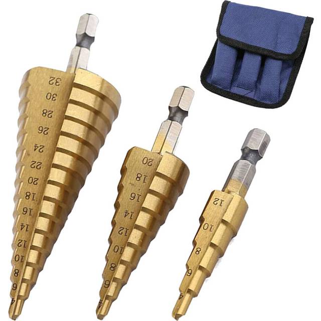 HSS Step Drill Bit 3, 4-12mm 4-20mm 4-32mm Cone Titanium Wood Metal Hole Cutter Hex Drive Quick Change Tool