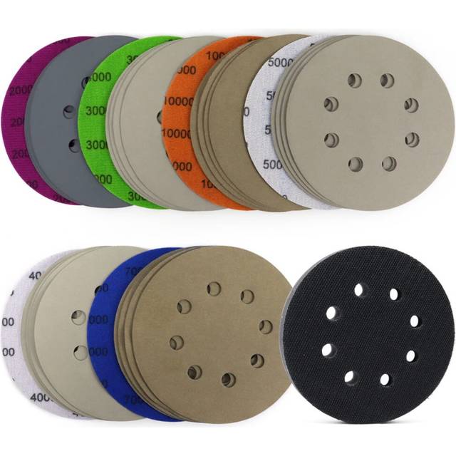 5 Inch Sanding Disc Hook and Loop 8 Hole Silicon Carbide Sandpaper with Pad for Wet/Dry Sanding Grinder Polishing
