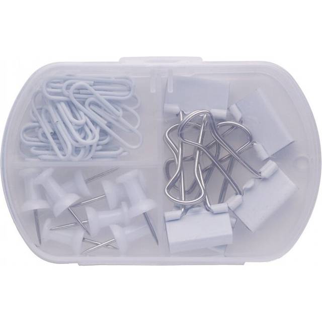 (White) Stationary Set Paper Bulldog Clips Push Pins