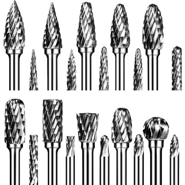 Double Cut Carbide Burr Set 20Pcs Die Grinder Bits 1/8 inch Tungsten Carbide Cutting Burrs for Wood Working