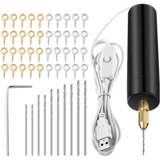 Electric Resin Drill Set,Including Eye Screws,Twist Drill Bits Tools,Electric Mini Drill for DIY Keychains Crafts Making