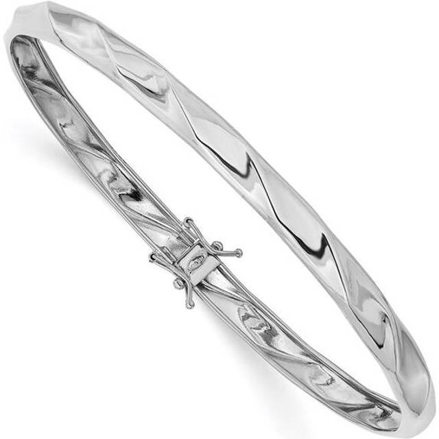 Quality Gold DB596 14K White Gold Polished Twisted Flexible Bangle Bracelet