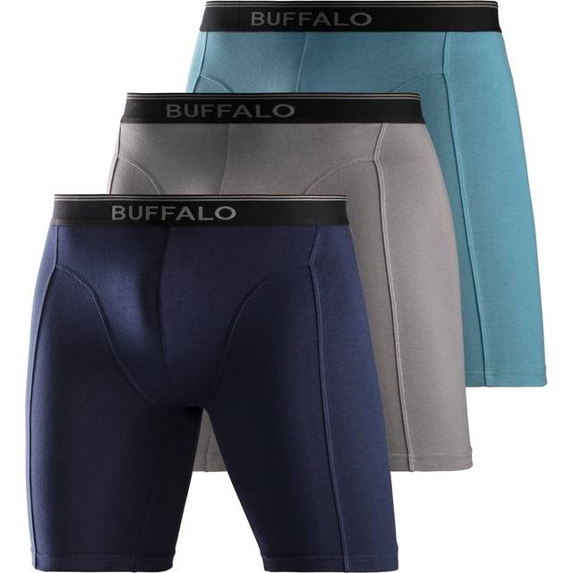 Buffalo Pack of 3 Long Boxer Shorts - Aqua/grey/navy