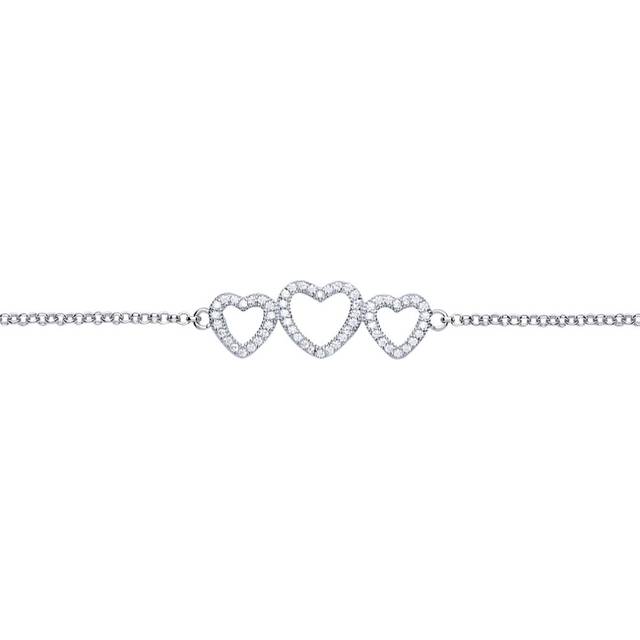 Jewelco London Ladies Sterling Silver Cubic zirconia Trilogy Love Heart Charm Bracelet 10mm 7 inch - GVB390