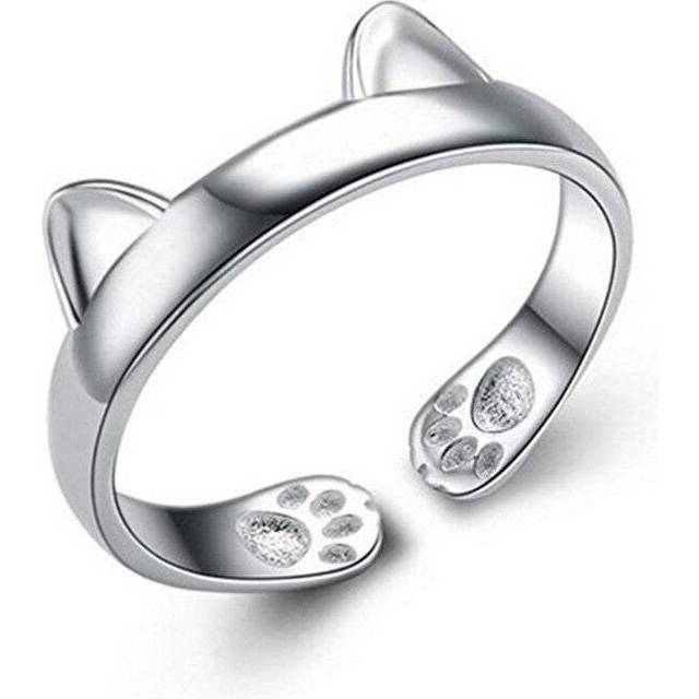 Veile Studios Women Exquisite Cat Ears Open Bracelet 925 Sterling Silver Simple Cute Design Opening Finger Rings