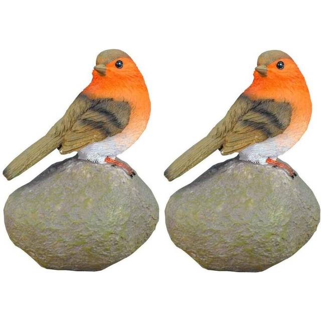Robin on a Stone Resin Garden Ornaments (Set of 2)