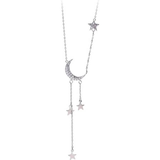 2PCS Silver plating Fashion Moon Star Necklace for Women Couples Personality Jewelry Party Gifts