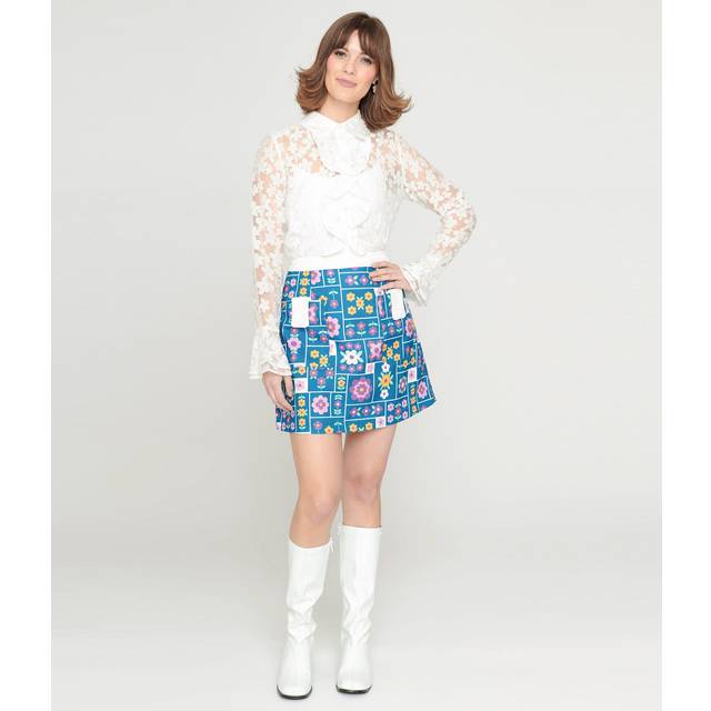 Smak Parlour 1960S Teal Wallpaper Floral Print Mod Skirt - Small/4