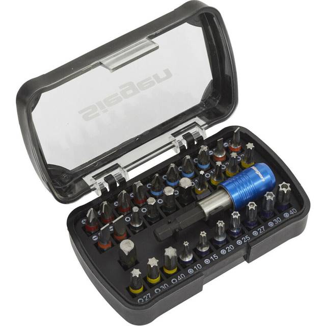 32 Piece Colour-Coded Power Tool Bit Set - Slotted Philips Hex Torx & Pozi Bits