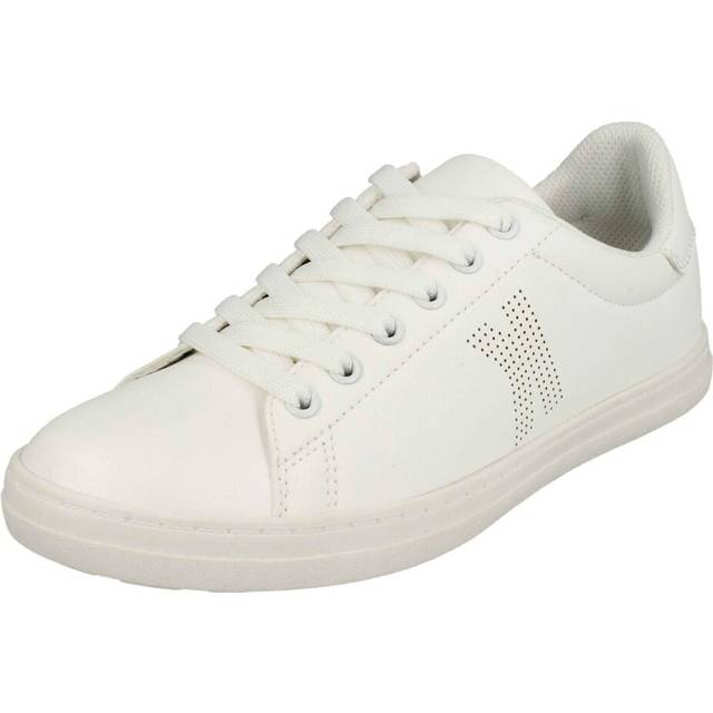 (UK 4, White) Ladies Spot On Flat Lace Up Slimline Pumps