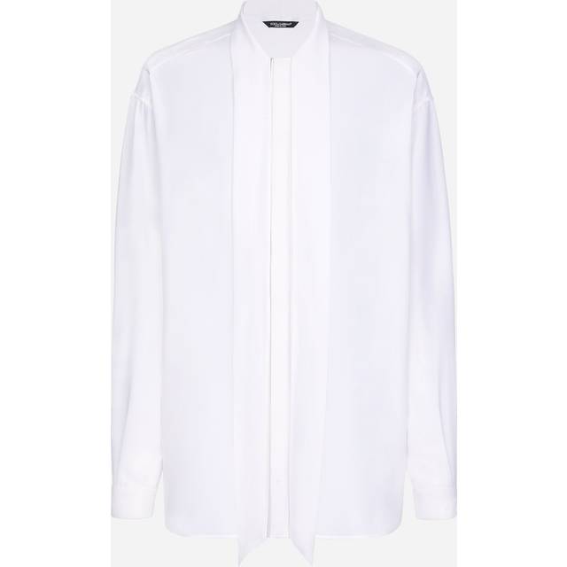 Dolce & Gabbana Crepe De Chine Silk Shirt With Scarf Detail - Man Shirts White 43