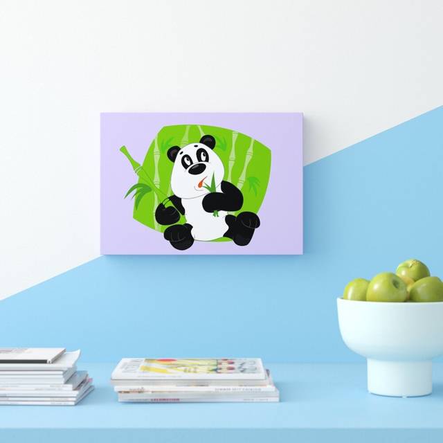 &#39;Panda Eating Bamboo&#39; Graphic Art Print on Wrapped Canvas in Lilac (35.6 cm H x 50.8 cm W)