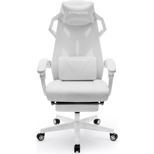 Gaming Chair, Reclining Chair with Mesh Back, Adjustable Headrest, Lumbar Support and Footrest - White (137.8cm H X 72cm W X 51.5cm D)