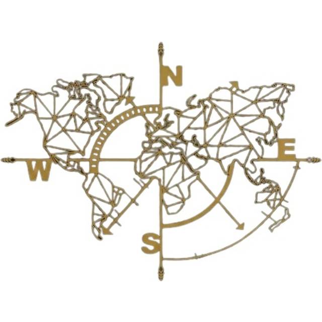 World Map Compass Wall Décor - Gold (75&#34; H x 98&#34; W x 2&#34; D)