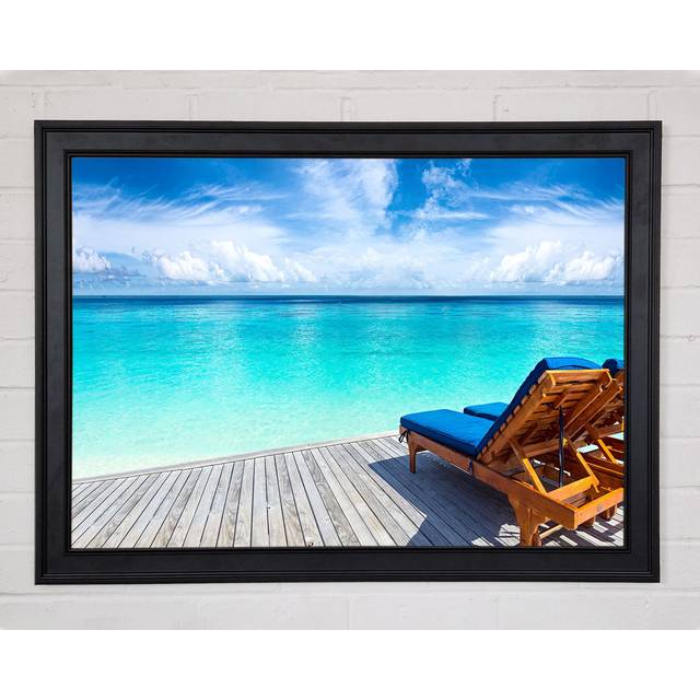 Sunchairs On Decking On The Beach Framed Print - Black Framed Paper (59.7cm H x 84.1cm W x 3cm D)