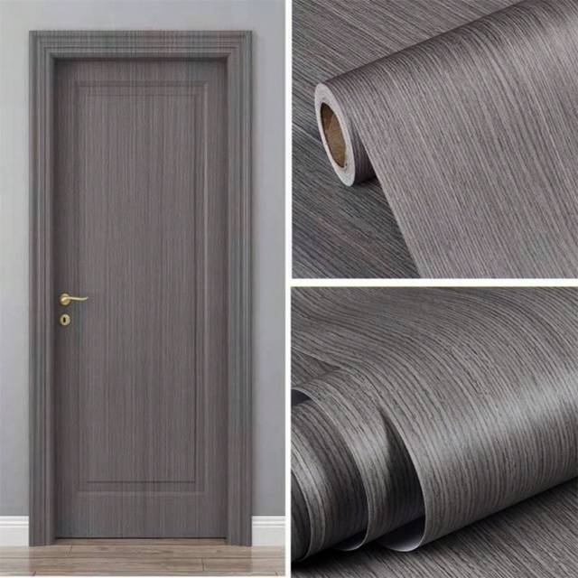 SHEIN 1 Roll Pvc Self-Adhesive Dark Grey Wood-Grain Effect Wallpaper, Oil & Water-Proof Contact Paper, Suitable For Dormitory Bedroom Backdrop Wall Decor Wa