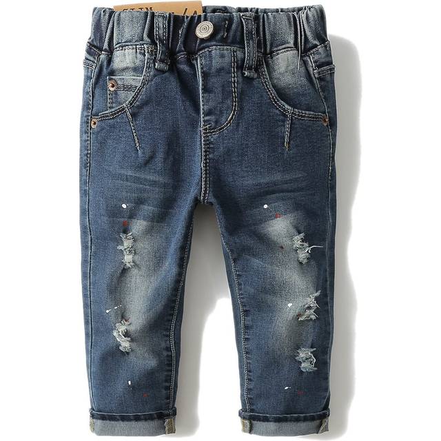 KIDSCOOL SPACE Baby Girl Boy Jean D Ring Elastic Band Inside Ripped De