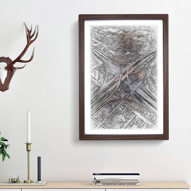 Highways of Los Angeles in Abstract - Picture Frame Graphic Art Print - Walnut Framed (87cm H x 62cm W x 2cm D)