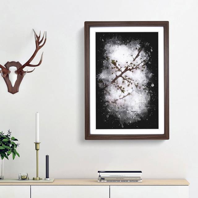 Branch of a White Cherry Blossom Tree - Picture Frame Painting Print - Walnut Framed (63cm H x 45cm W x 2cm D)