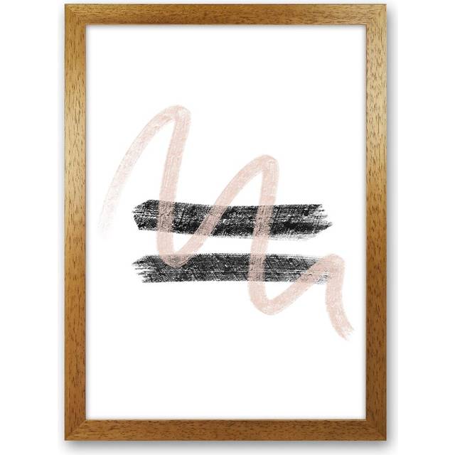 Dalia Chalk Pink and Black Line Contrast by Pixy Paper - Painting - Oak Framed (29.7cm H x 21cm W x 3cm D)