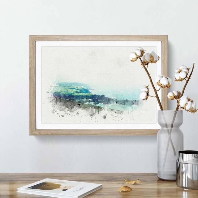 Port Isaac in Cornwall in Abstract - Picture Frame Graphic Art Print - Oak (50cm H x 76cm W x 2cm D)