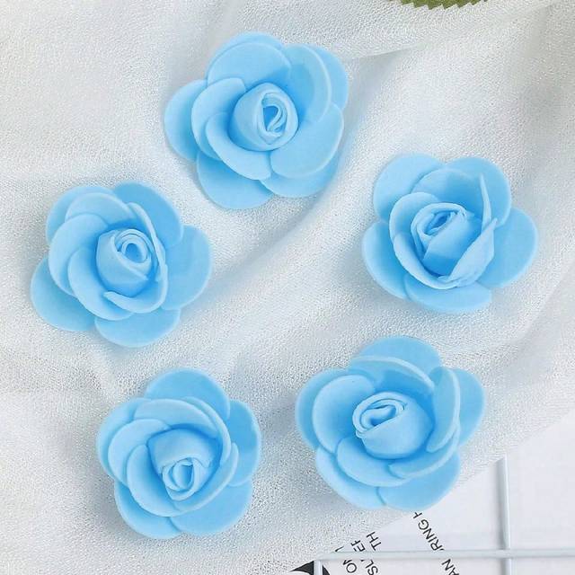 SHEIN 18/50/100pcs Simulated Blue Rose Foam Flower Mini Foam Rose Head Artificial Flower In Bulk For Diy Crafts, Wedding Bouquets, Baby Shower Centers, Part